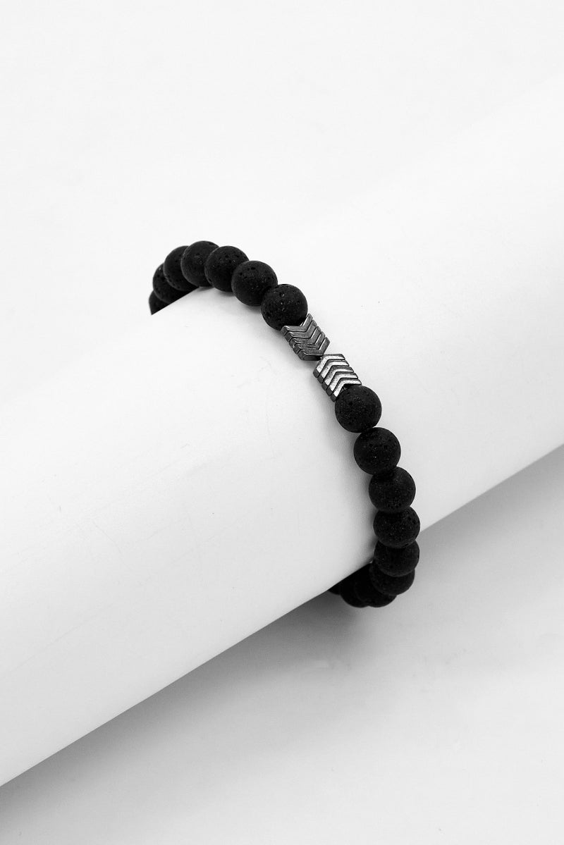 Steeltime Men Row Shape Hematite Beaded Stretch Bracelet, Black - Image 1