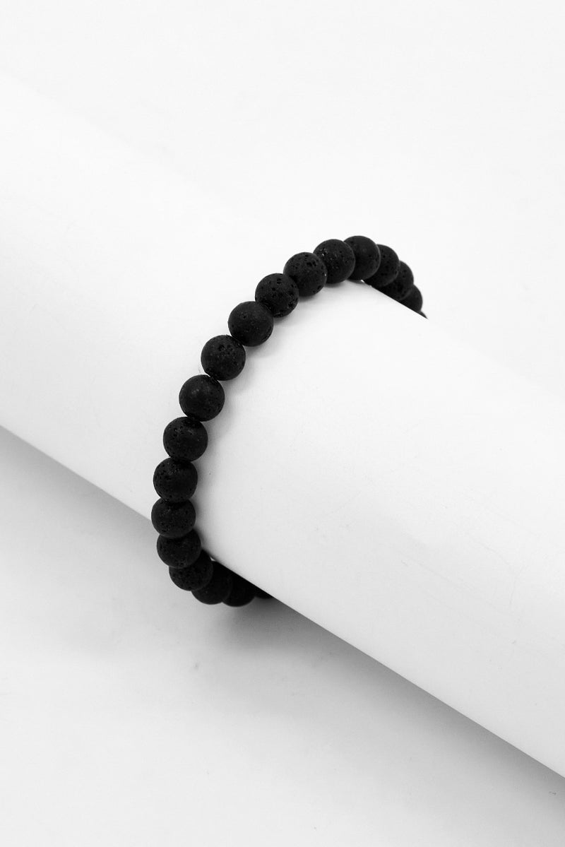 Steeltime Men Row Shape Hematite Beaded Stretch Bracelet, Black - Image 2