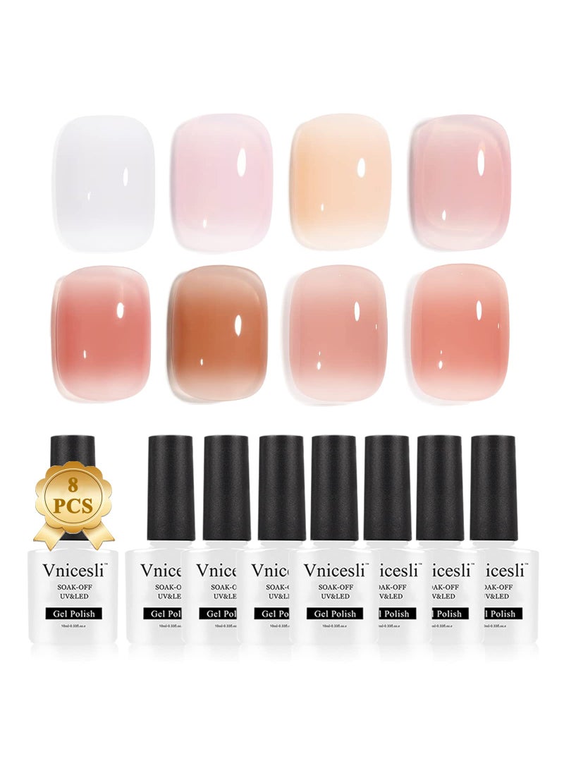 Vnicesli - Vnicesli Icy Jelly Gel Nail Polish Set, 8 Colors Nude Gel Polish Kit Transparent Milky White Sheer Light Pink Nude Nail Polish Soak Off Translucent Nail Polish French Manicure Nail Varnish Home Salon - Image 1