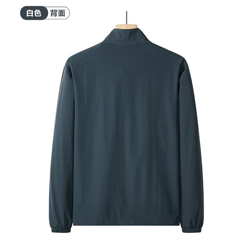 17237 Three Bar Ice Silk Sun Protection Clothing Men'S Collar Thin Breathable Sports Outdoor Coat Skin Clothing - Image 4
