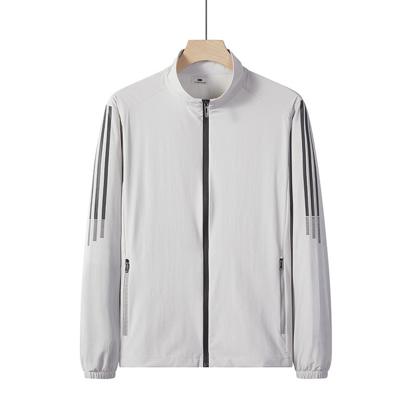 17237 Three Bar Ice Silk Sun Protection Clothing Men'S Collar Thin Breathable Sports Outdoor Coat Skin Clothing - Image 1