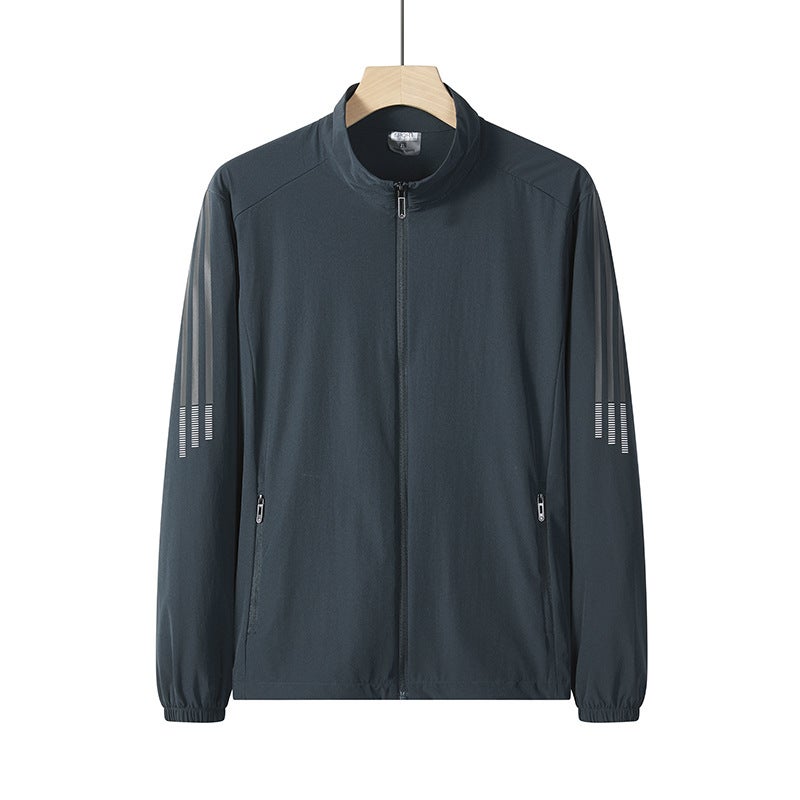 17237 Three Bar Ice Silk Sun Protection Clothing Men'S Collar Thin Breathable Sports Outdoor Coat Skin Clothing - Image 3