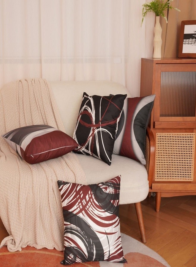 EZVING Set of 4 Throw Pillow Covers Modern Abstract Wine Red Stripes Gray Black White Acrylic Bold Grey Decorative Pillow Cases Home Decor Square 18x18 Inches Pillowcases - Image 3