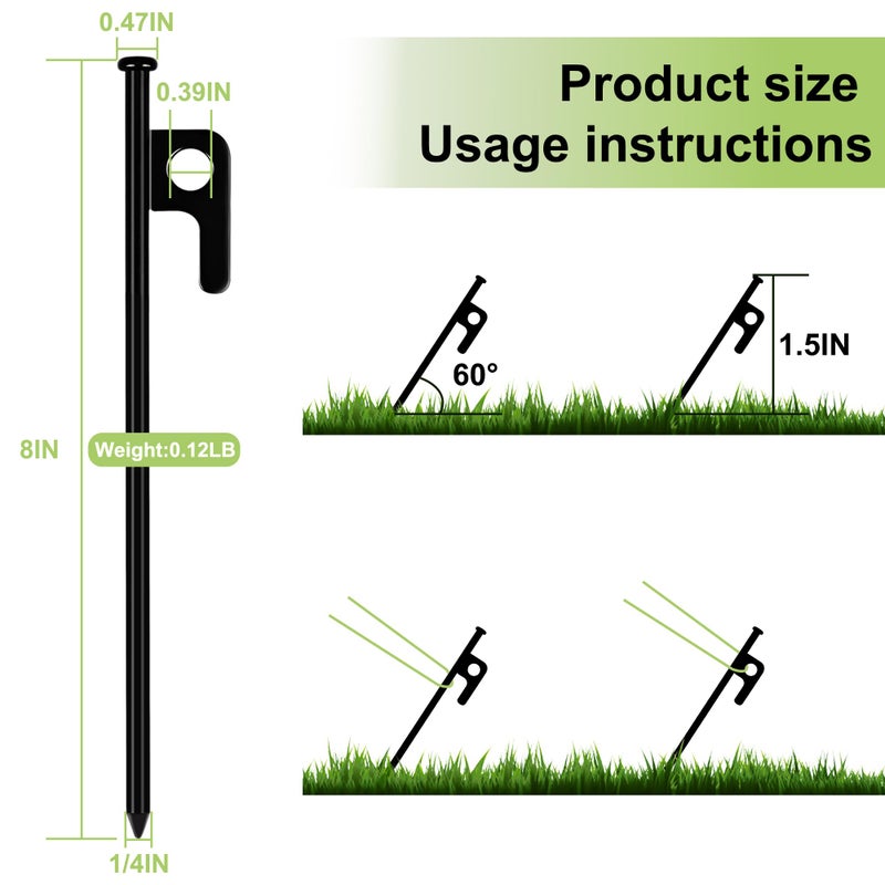 RINVEE 8 Pack Tent Stakes Heavy Duty Forged Steel Camping Stakes for Ground Outdoor Decorations Canopy - Image 2
