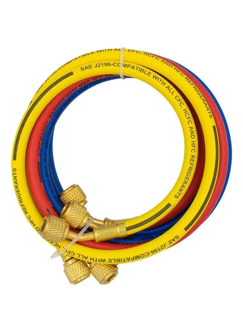 UNIWELD 2 VALVE BRASS MANIFOLD GAUGE (R410a, R22, R404a, R134a) WITH 3 FEET HOSE - Image 3
