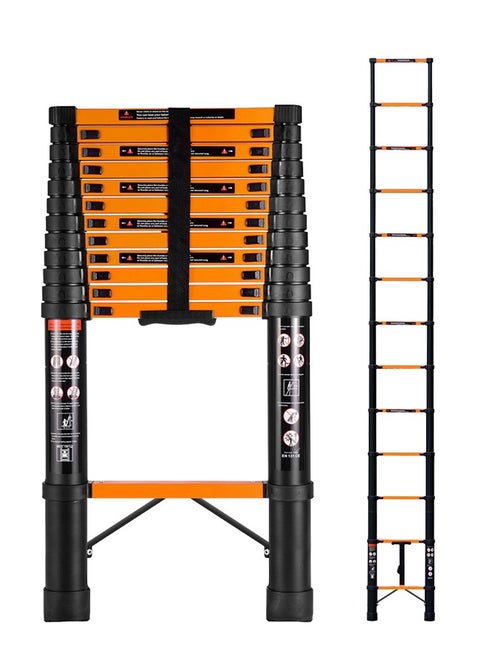 3.5M Telescoping Sadder سلم تمديد الفولاذ الثقيل سلم قابلاً للتمديد لسلطات خطوة غير قابلة للانزلاق مع السقف المنزلي مع تراجع زر واحد 150 كجم