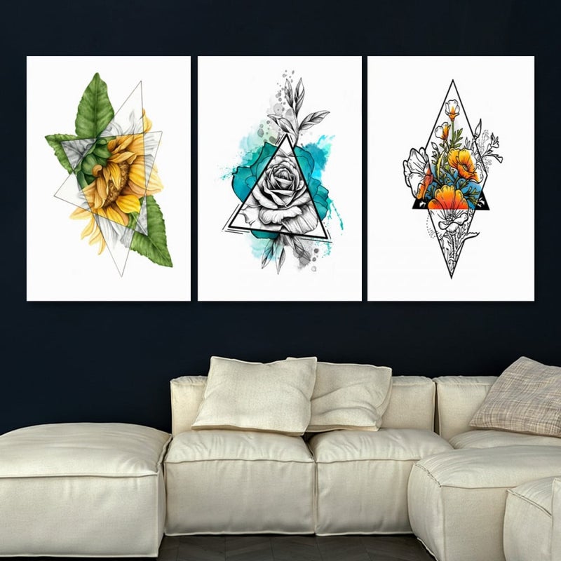 Marktna Three modern-designed canvas panels with a hollow frame, measuring (90×40), three pieces - Image 1