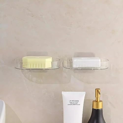 GREEMITO soap Holder for Bathroom/soap case/self-Adhesive soap Holder/soap Stand for Bathroom/Self Draining Transparent Acrylic Soap Dish Holder Drill- Free (2) - Image 5