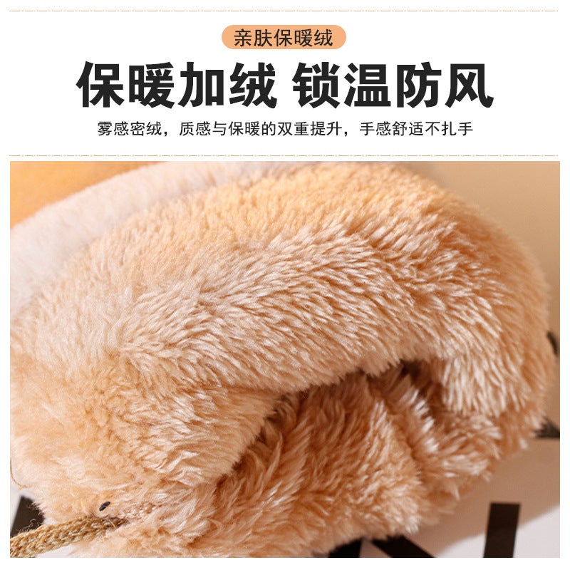 Warm Suede Gloves Fleece-Lined Thickened Cold-Proof Gloves Student Riding Windproof Bag Finger - Image 3