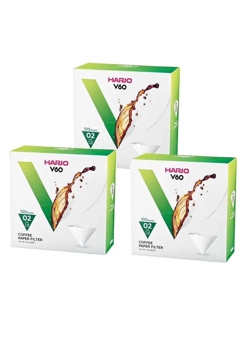 Hario V60 Coffee Filter Paper- Size 02, Suitable for Size 02 Dripper, Capacity 1-4 Cups, 3-Pack Set (Total 300pcs) - Image 1