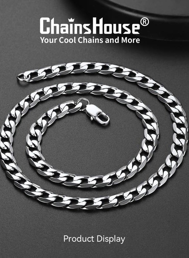 ChainsHouse Stainless Steel Curb Cuban Chain 6mm 20inch Mens Necklace Silver Color - Image 3