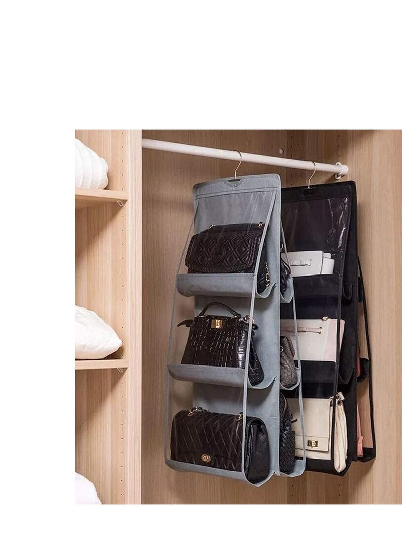 6-Grids Detachable Hanging Handbag Wallet Storage Rack with Non-woven Space Organizer Bag (grey)  - Image 2