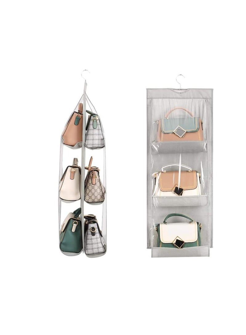 6-Grids Detachable Hanging Handbag Wallet Storage Rack with Non-woven Space Organizer Bag (grey)  - Image 1