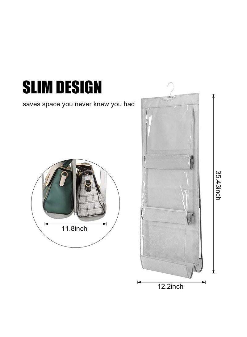 6-Grids Detachable Hanging Handbag Wallet Storage Rack with Non-woven Space Organizer Bag (grey)  - Image 3