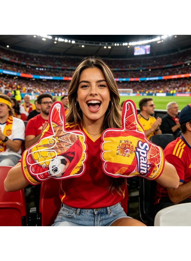 HOMESTAR 1 Pair of Spain Foam Hand Cheering Gloves, World Cup Cheering Prop, Soccer Game Day Accessories, Stadium Team Cheering Glove For Men And Women, Fan Party Thumb Up Hand, For Football Matches Sports Events Fan Gatherings, One Size Fits All, 22x28cm - Image 3