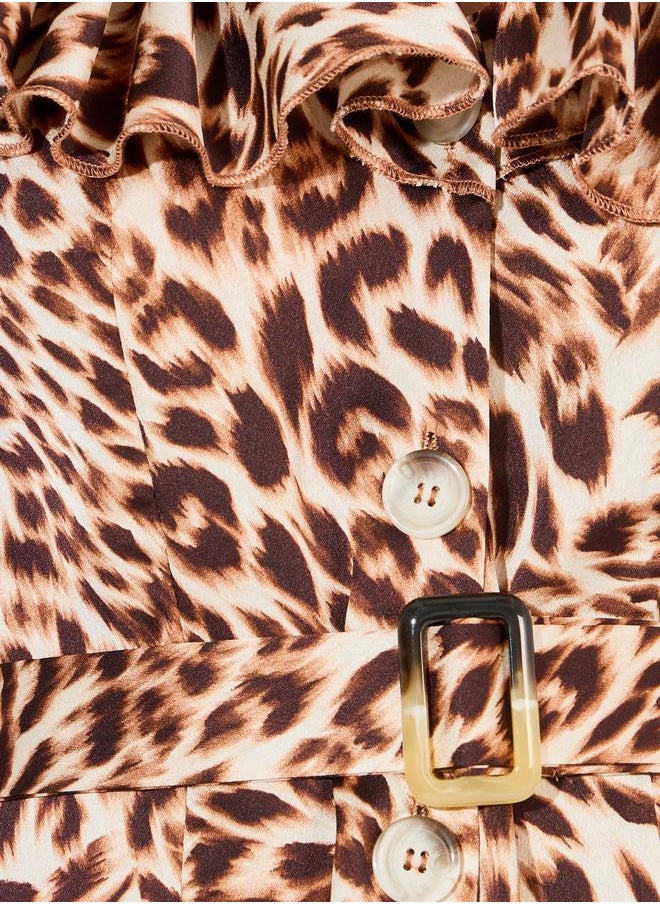 Styli - Animal Print Ruffle Detail A-Line Maxi Dress - Image 1