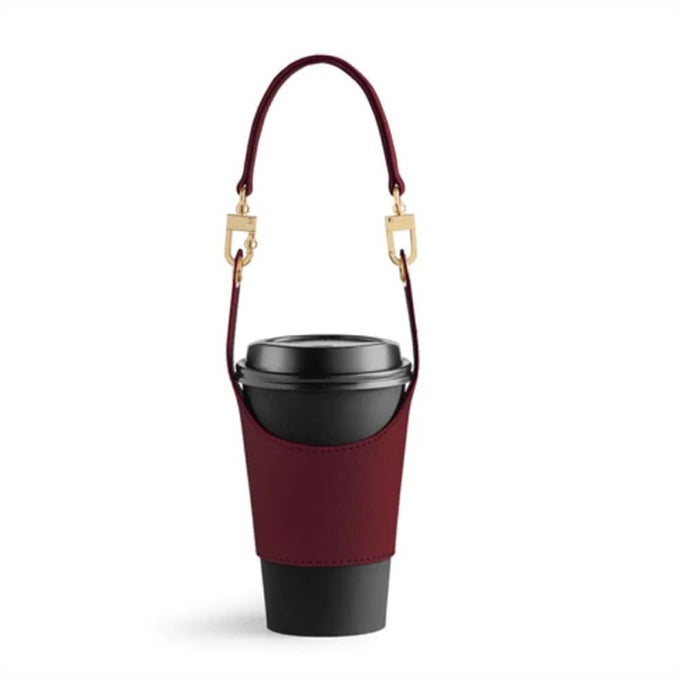 COFFEE CUP HOLDER TEA CUP PROTECTIVE SLEEVE WATER BOTTLE HOLDER PU LEATHER POUCH OUTDOOR CAMPING SHOPPING TRAVEL CUP SLINGWIN RED
