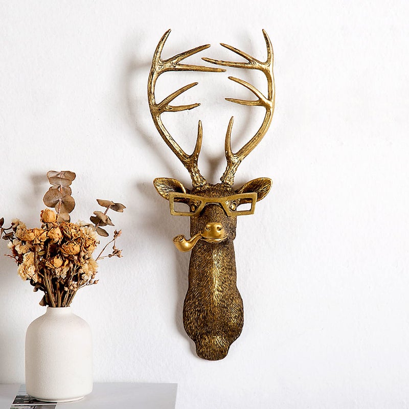 3D head Wall Mount Ornament Animal Heads for Wall Art Hanging Sculptures Small Metal Wall Resin Art Wall Decor Ornament Waterproof Bronzed Resin Decorations for Home deer head