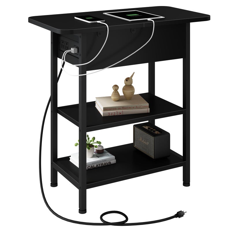 LIDYUK End Table with Charging Station, Flip Top Side Table with USB Ports and Outlets, Nightstand for Small Spaces, Bedside Tables with Storage Shelf for Living Room, Bedroom, Black - Image 1