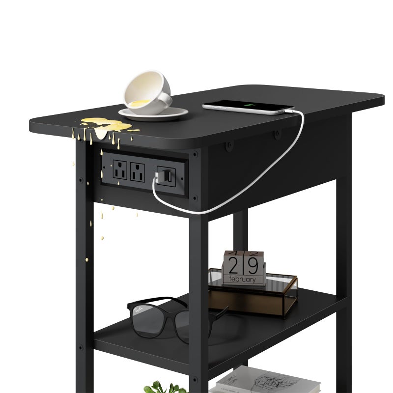 LIDYUK End Table with Charging Station, Flip Top Side Table with USB Ports and Outlets, Nightstand for Small Spaces, Bedside Tables with Storage Shelf for Living Room, Bedroom, Black - Image 4