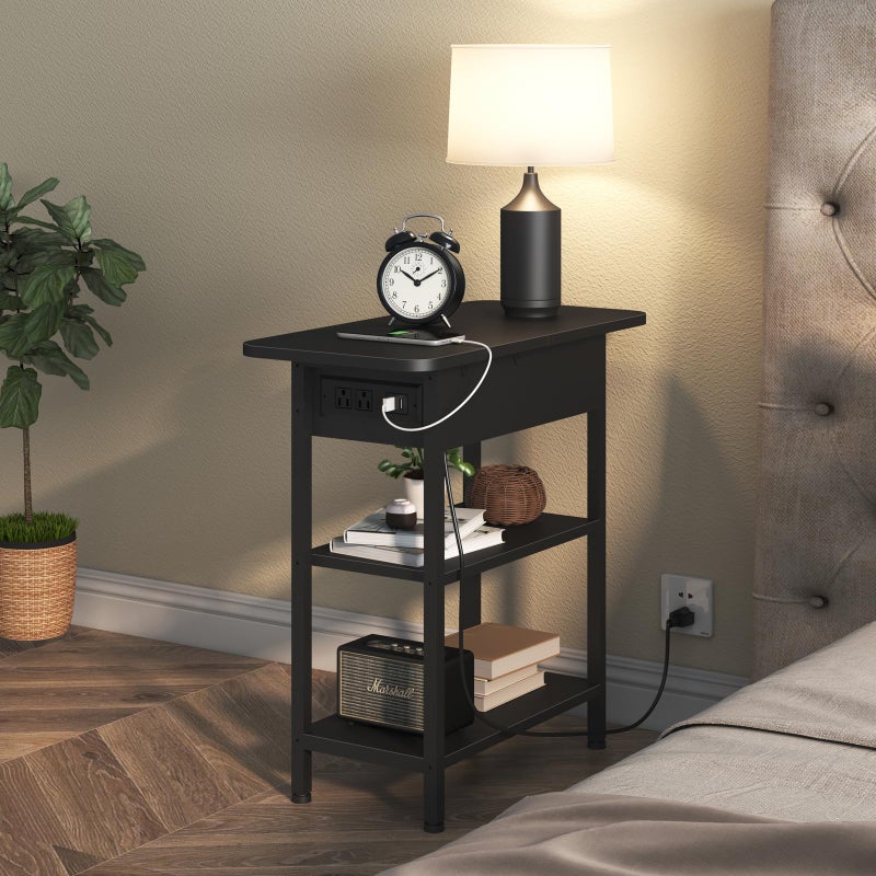 LIDYUK End Table with Charging Station, Flip Top Side Table with USB Ports and Outlets, Nightstand for Small Spaces, Bedside Tables with Storage Shelf for Living Room, Bedroom, Black - Image 5