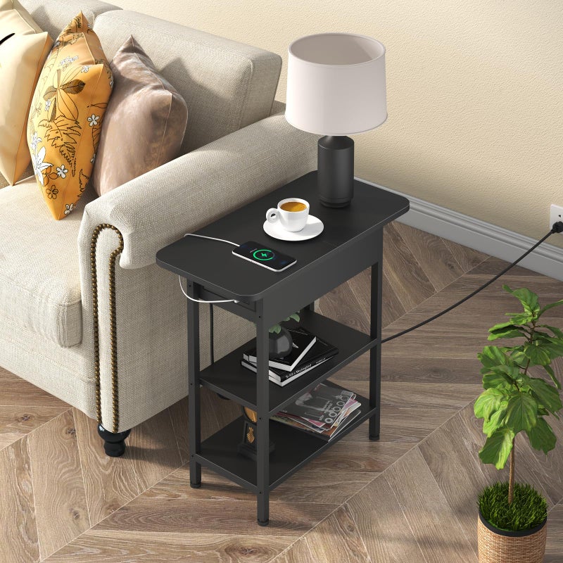LIDYUK End Table with Charging Station, Flip Top Side Table with USB Ports and Outlets, Nightstand for Small Spaces, Bedside Tables with Storage Shelf for Living Room, Bedroom, Black - Image 2
