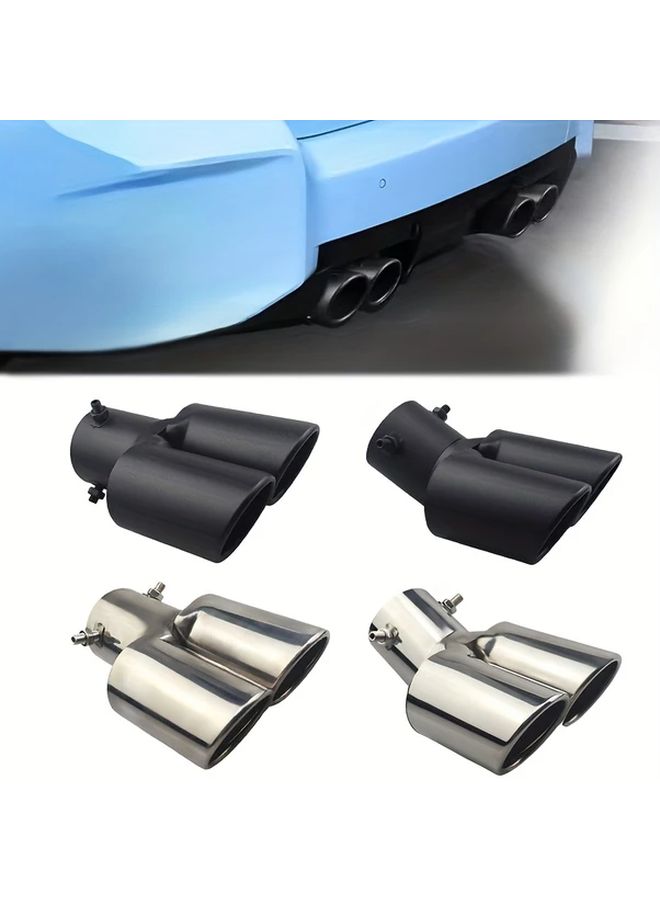 Silvery Straight 2.5 Inch Car Exhaust Tail Pipe Dual Outlet Stainless Steel Tip Practical Auto Modification - Image 1