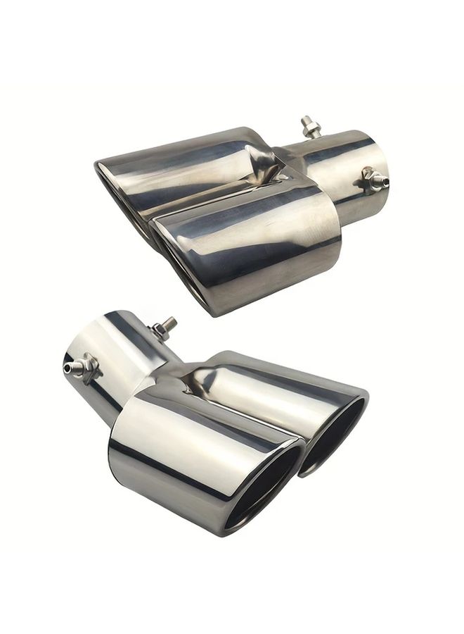 Silvery Straight 2.5 Inch Car Exhaust Tail Pipe Dual Outlet Stainless Steel Tip Practical Auto Modification - Image 5