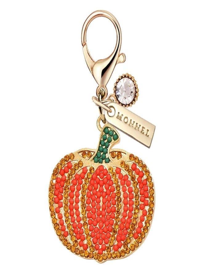 MONNEL MC379 Crystal Pumpkin with Lobster Clasp Charm for Women with Velvet Bag (Orange,1 Piece) - Image 1