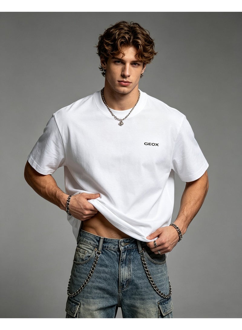 GEOX Unisex Crew Neck Short Sleeve T‑Shirt, Modern Urban Everyday Top For Men Women, White - Image 3