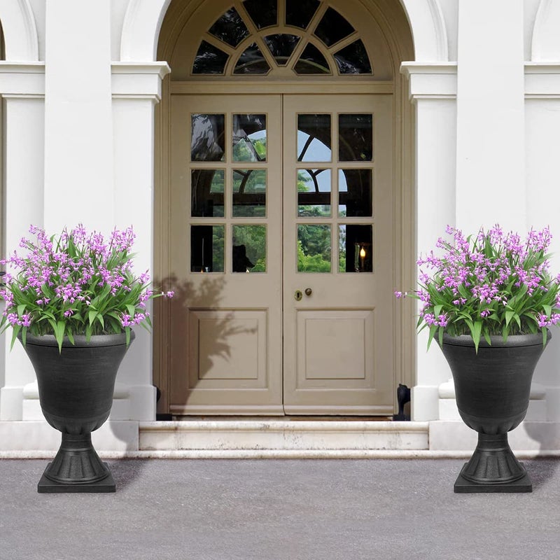 Worth Garden 2-Pack Plastic Urn Planters for Outdoor Plants, 22'' Black Tall Round Classic Resin Traditional Flower Pots - 15 in. Dia. Large Imitation Stone Decorative Pot Patio Deck Front Porch - Image 5