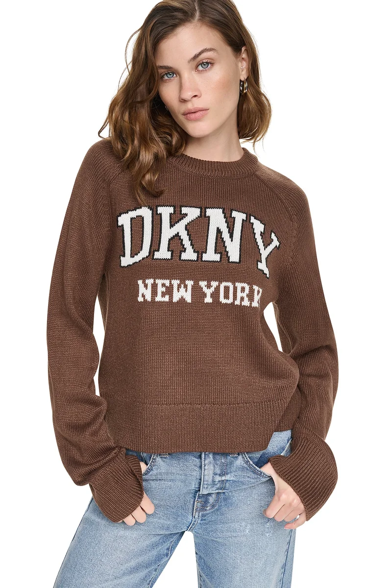 DKNY CONTRAST VARSITY LOGO SWEATER