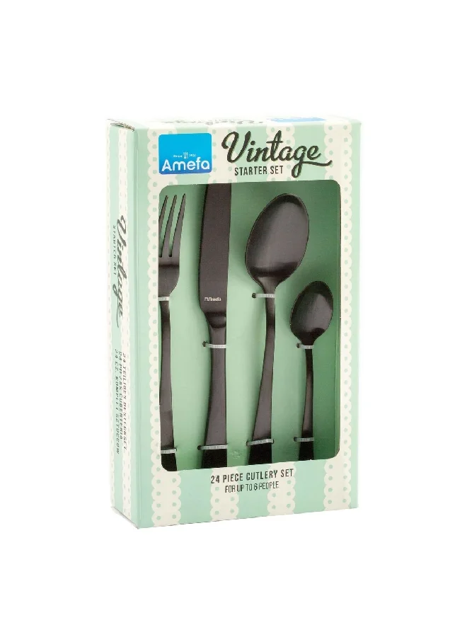 Amefa 24-Piece Ergonomic Handles Vintage Cutlery Set Black 1410ATVGX4C40