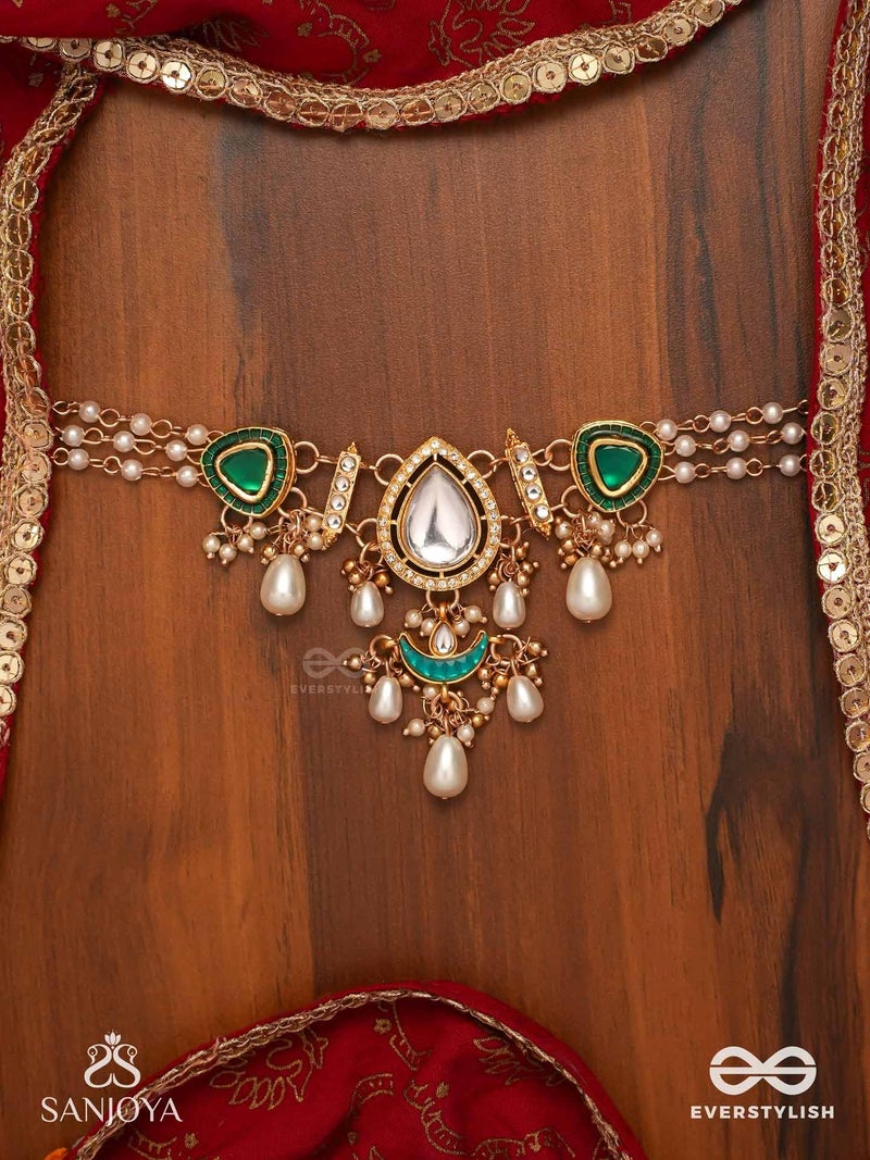 SANJOYA BY EVERSTYLISH Ratnodya Rising Gem Dazzling Kundan Choker With Pearls And Royal Green And Gold Accents Lightweight Jewelry For Women | Party, Festive, Wedding & Gifting - Image 3