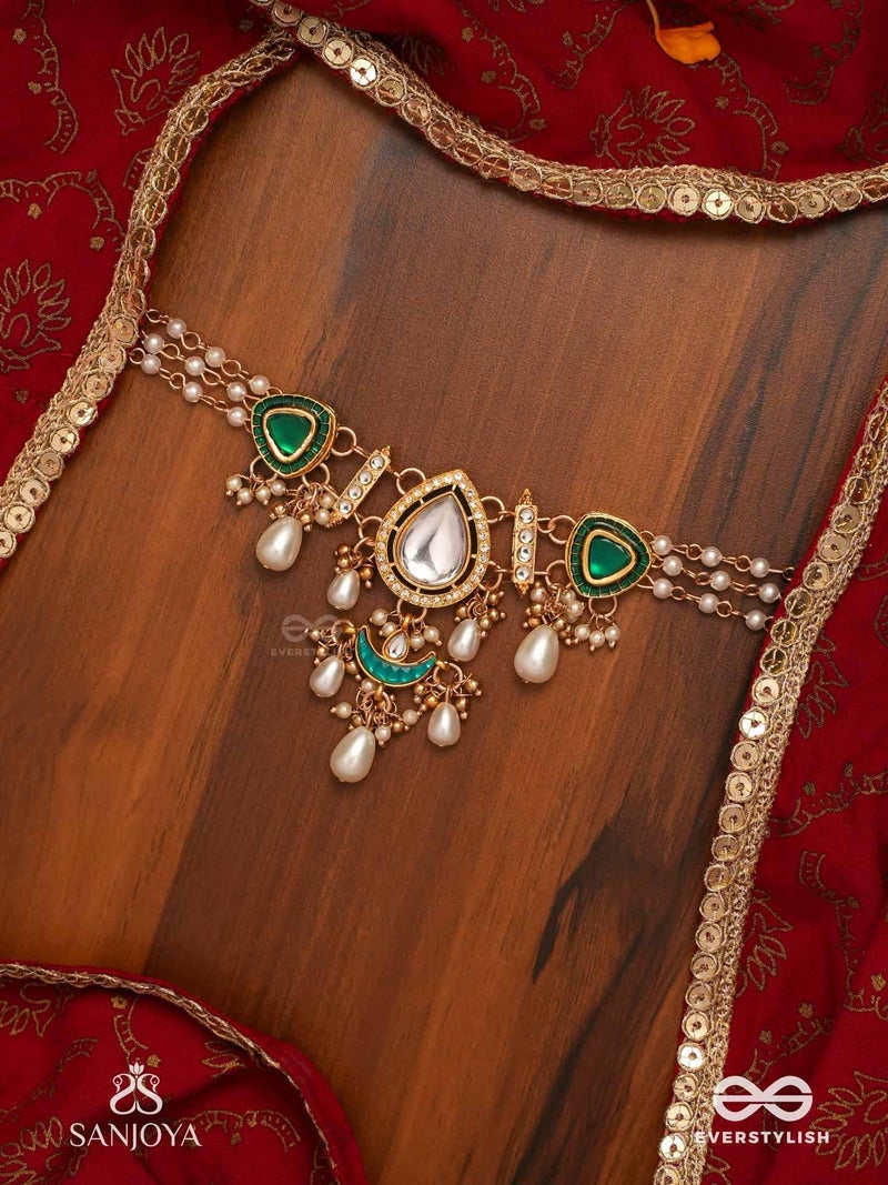 SANJOYA BY EVERSTYLISH Ratnodya Rising Gem Dazzling Kundan Choker With Pearls And Royal Green And Gold Accents Lightweight Jewelry For Women | Party, Festive, Wedding & Gifting - Image 5