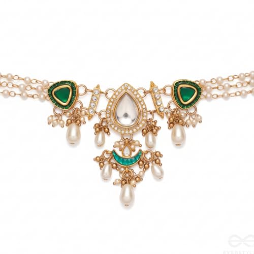 SANJOYA BY EVERSTYLISH Ratnodya Rising Gem Dazzling Kundan Choker With Pearls And Royal Green And Gold Accents Lightweight Jewelry For Women | Party, Festive, Wedding & Gifting - Image 1