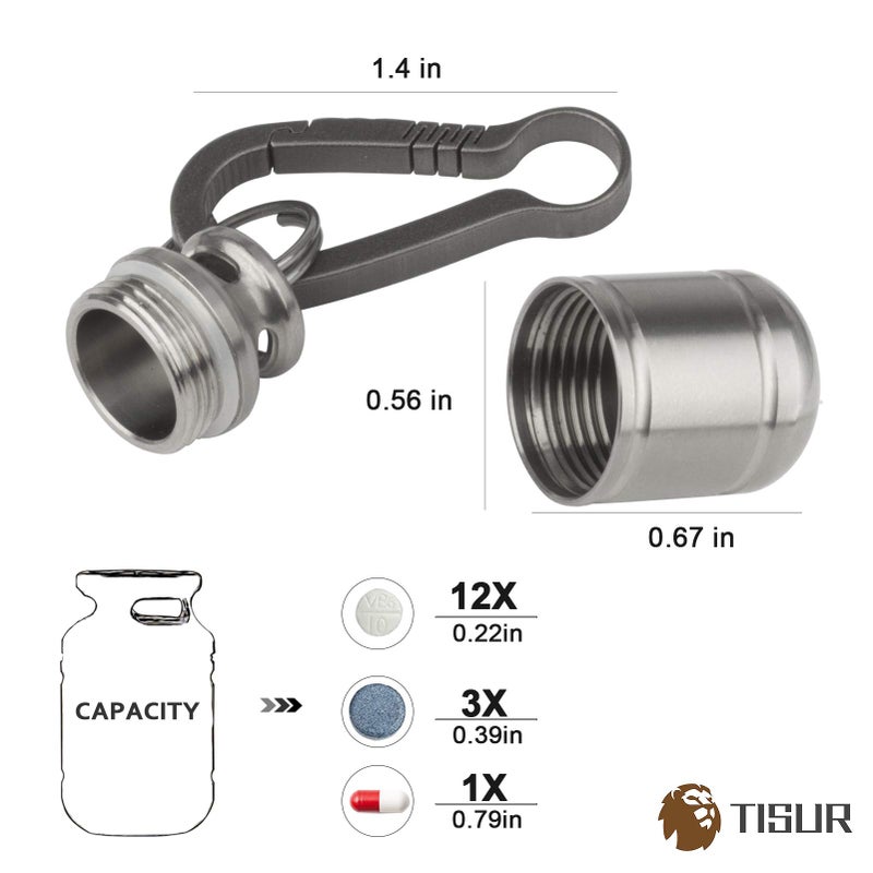 TISUR Portable Pill Cases, Metal Titanium Pill Holder Pocket Pill Box Keychain Waterproof Pill Bottle Medicine Organizer Case Container for Travel Purse Outdoor Camping - Image 2