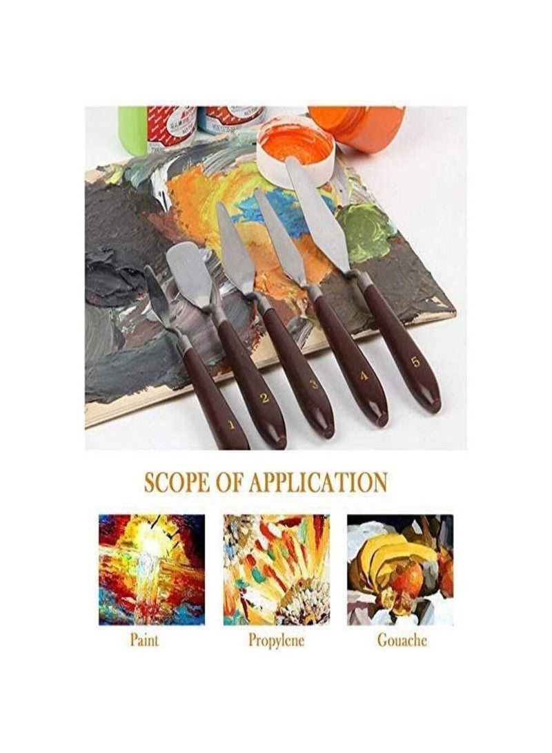مجموعة طلاء فنية مكونة من 13 قطعة، لوحتين، 5 سكاكين، 6 فرش طلاء، لوحة خشبية خفيفة الوزن مع ثقب الإبهام لطلاء الزيت - Image 3