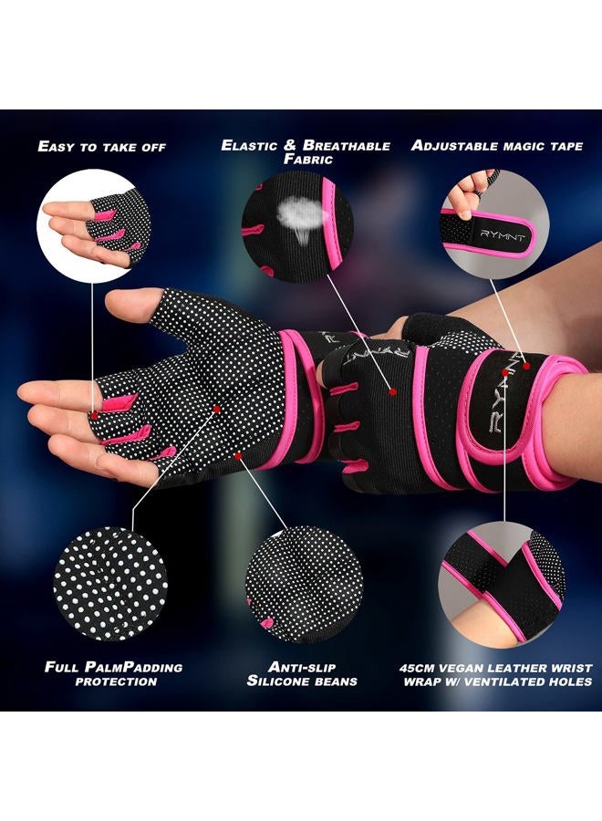 RYMNT Workout Gloves with Weight Lifting Wrist Wrap,Vented Cushioned Palm & Extra Grip for Men Women Gym,Weightlifting,Fitness Training,Fitness,Exercise,WODs,Pullups.Pink-Medium - Image 2