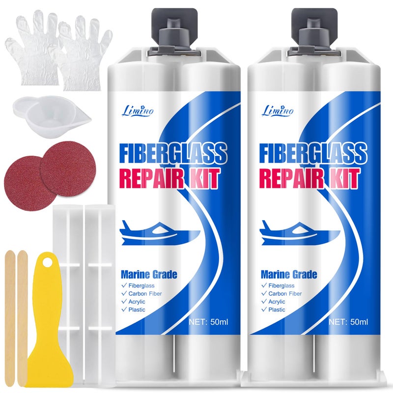 Limino Marine Fiberglass Repair Kit 100ml Fiberglass Resin Filler for Fiberglass Bathtub Chips Cracks Holes Scratch Repair Gel Coat Repair Kit for Boats Jet Skis Surf Boat Kayak UVResistant - Image 2