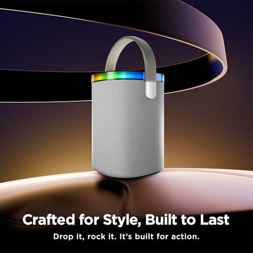 Pebble Newly Launched Mystic Bluetooth Speaker with RGB Lights, 1800mAh Battery, Premium Fabric Design, Type-C Fast Charging, FM/TFT/USB/AUX Support, Wireless Speaker with Multicolor LED Modes - Grey - Image 2