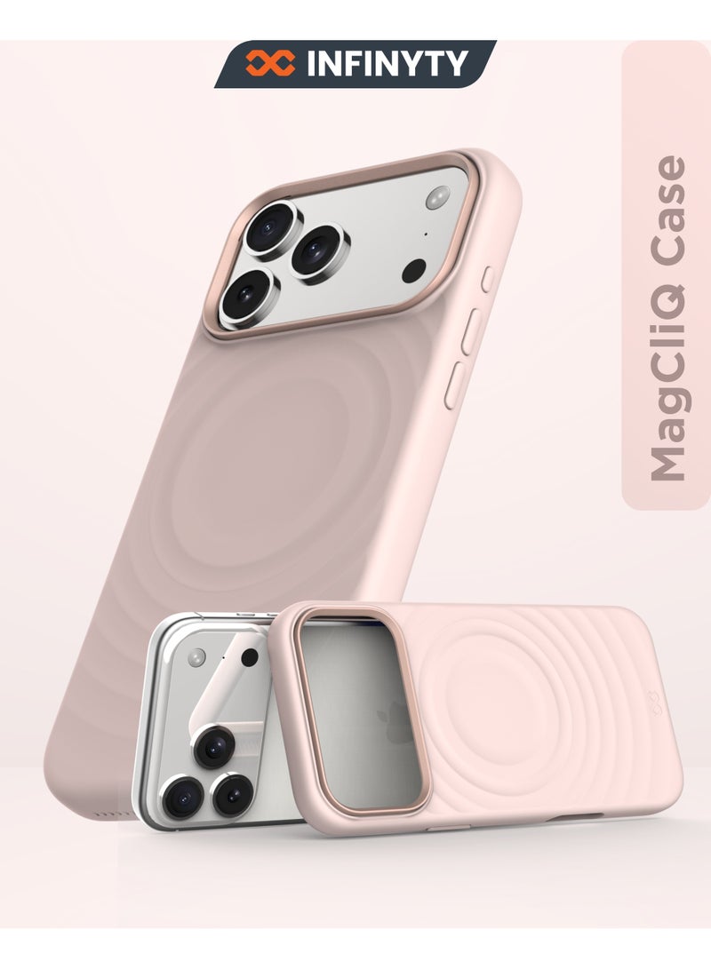 INFINYTY iPhone 17 Pro Max Premium Ripple Silicone Case with Metallic Camera Frame- QuiverX Pink, MagSafe Compatible, Slim, Shockproof Cover with Ultra-Soft Microfiber Lining, Mil. Grade Drop Protection, Light-Weight, Raised Edges for Secure Grip - Image 1