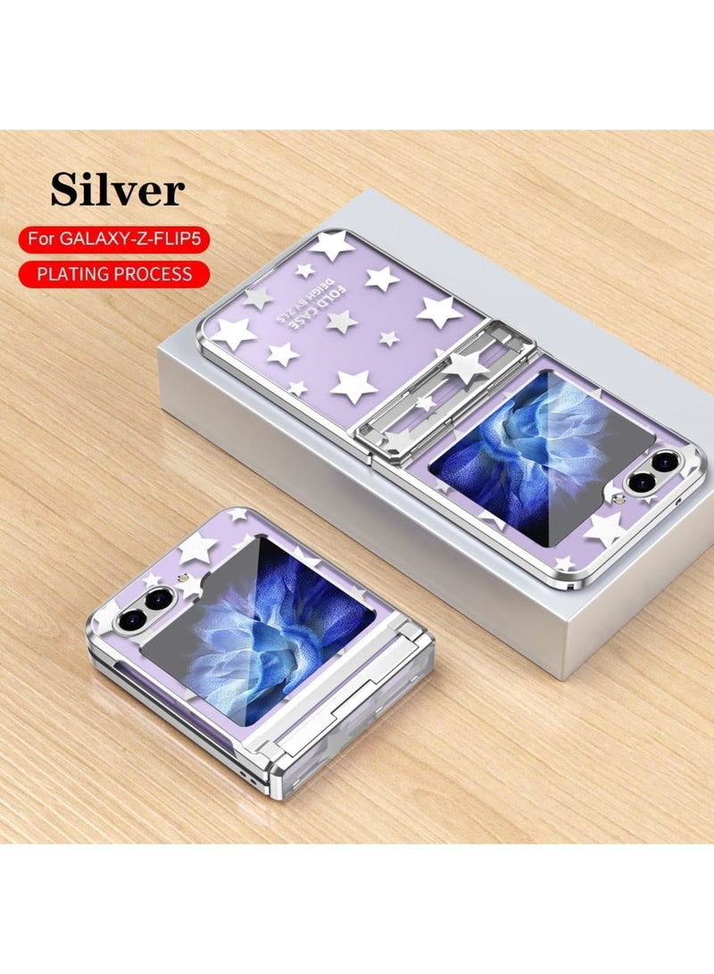SOLARAE Designed for Galaxy Z Flip 5 Case, for Samsung Flip 5 Full Cover Shockproof Slim Phone Protection Case, with Hinge Protection and Built-in Back Screen Protector (Silver) - Image 4