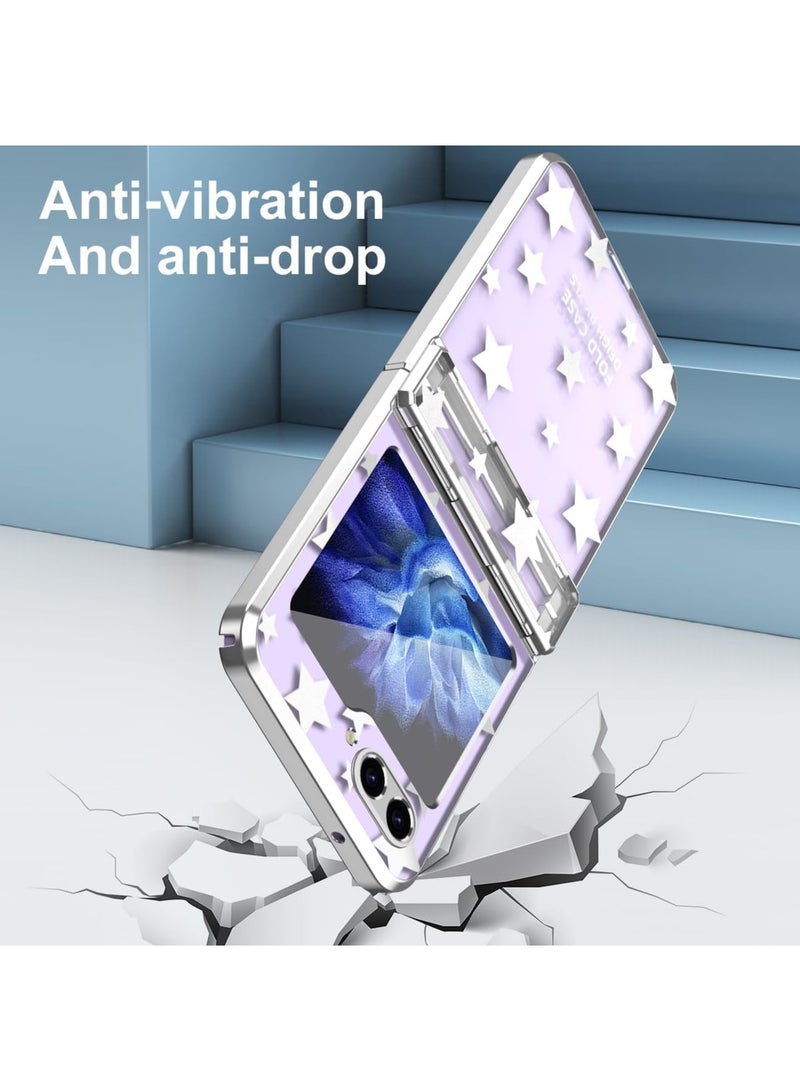 SOLARAE Designed for Galaxy Z Flip 5 Case, for Samsung Flip 5 Full Cover Shockproof Slim Phone Protection Case, with Hinge Protection and Built-in Back Screen Protector (Silver) - Image 2