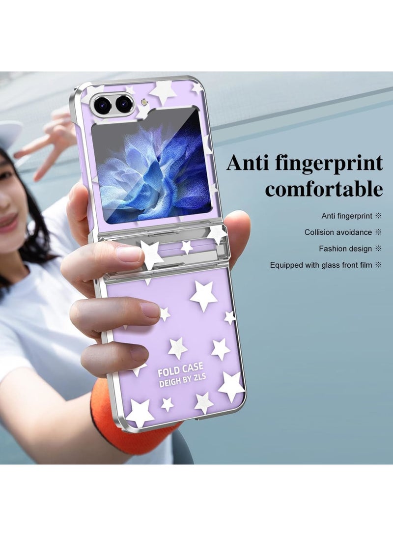 SOLARAE Designed for Galaxy Z Flip 5 Case, for Samsung Flip 5 Full Cover Shockproof Slim Phone Protection Case, with Hinge Protection and Built-in Back Screen Protector (Silver) - Image 3