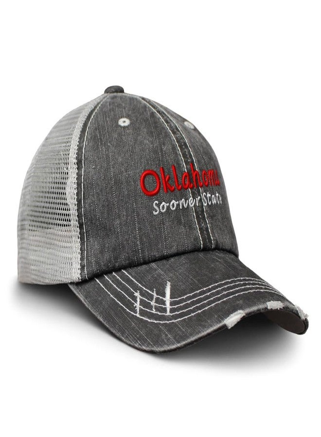 Speedy Pros Baseball Cap Oklahoma Sooner State Style B Cotton Trucker Hats for Men & Women Black Gray - Image 1
