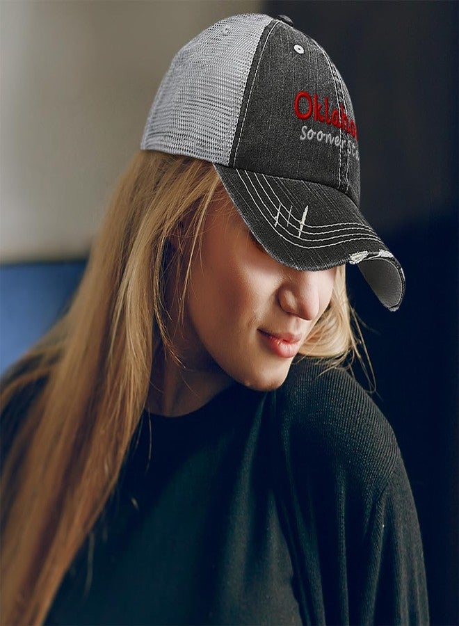 Speedy Pros Baseball Cap Oklahoma Sooner State Style B Cotton Trucker Hats for Men & Women Black Gray - Image 2