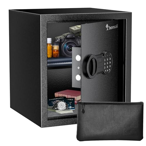 Bonsaii Security Safe Box with Money Bag, 1.28 Cubic Feet Large Document Safe Box for Home, Digital Keypad Lock, Removable Shelf for Money, Medicine, Valuables, 12.99 x 14.17 x 12.99 Inches - Image 1