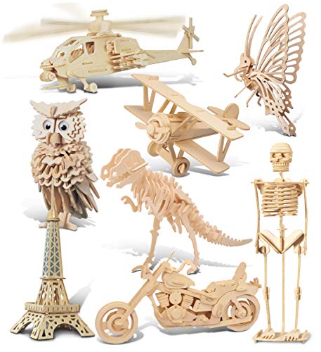 Puzzled 3D Wooden Puzzles Pack of 30 Wood Craft Construction Model Kits for Kids Adults of Assorted Random 30 Kits Educational DIY Toy Unfinished Crafting Hobby Puzzle to Build Paint - Image 1