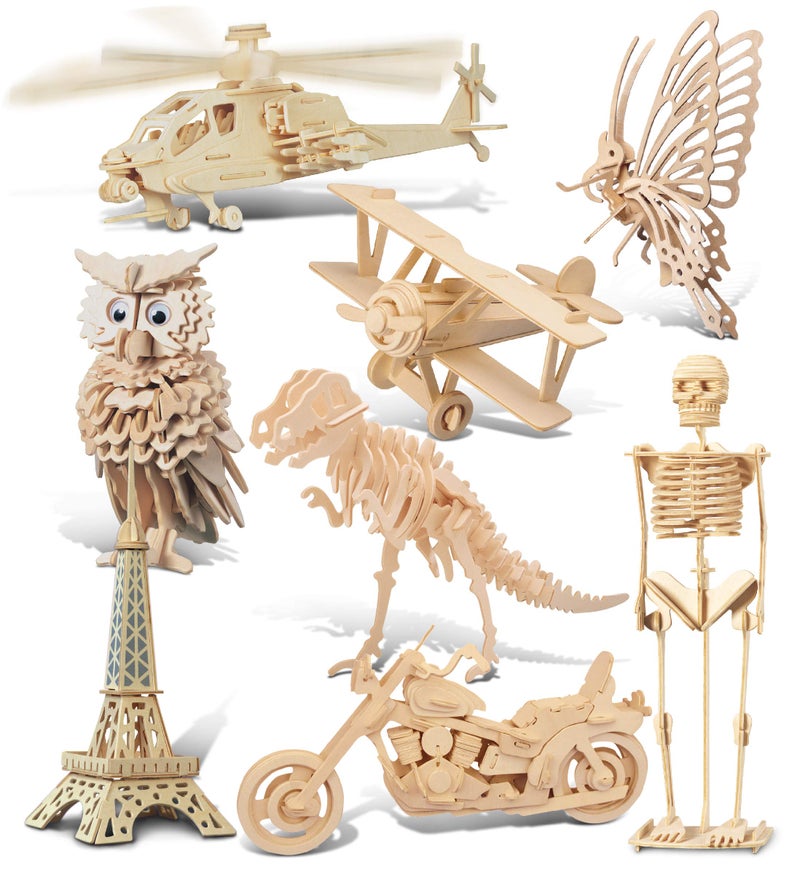 Puzzled 3D Wooden Puzzles Pack of 30 Wood Craft Construction Model Kits for Kids Adults of Assorted Random 30 Kits Educational DIY Toy Unfinished Crafting Hobby Puzzle to Build Paint - Image 3